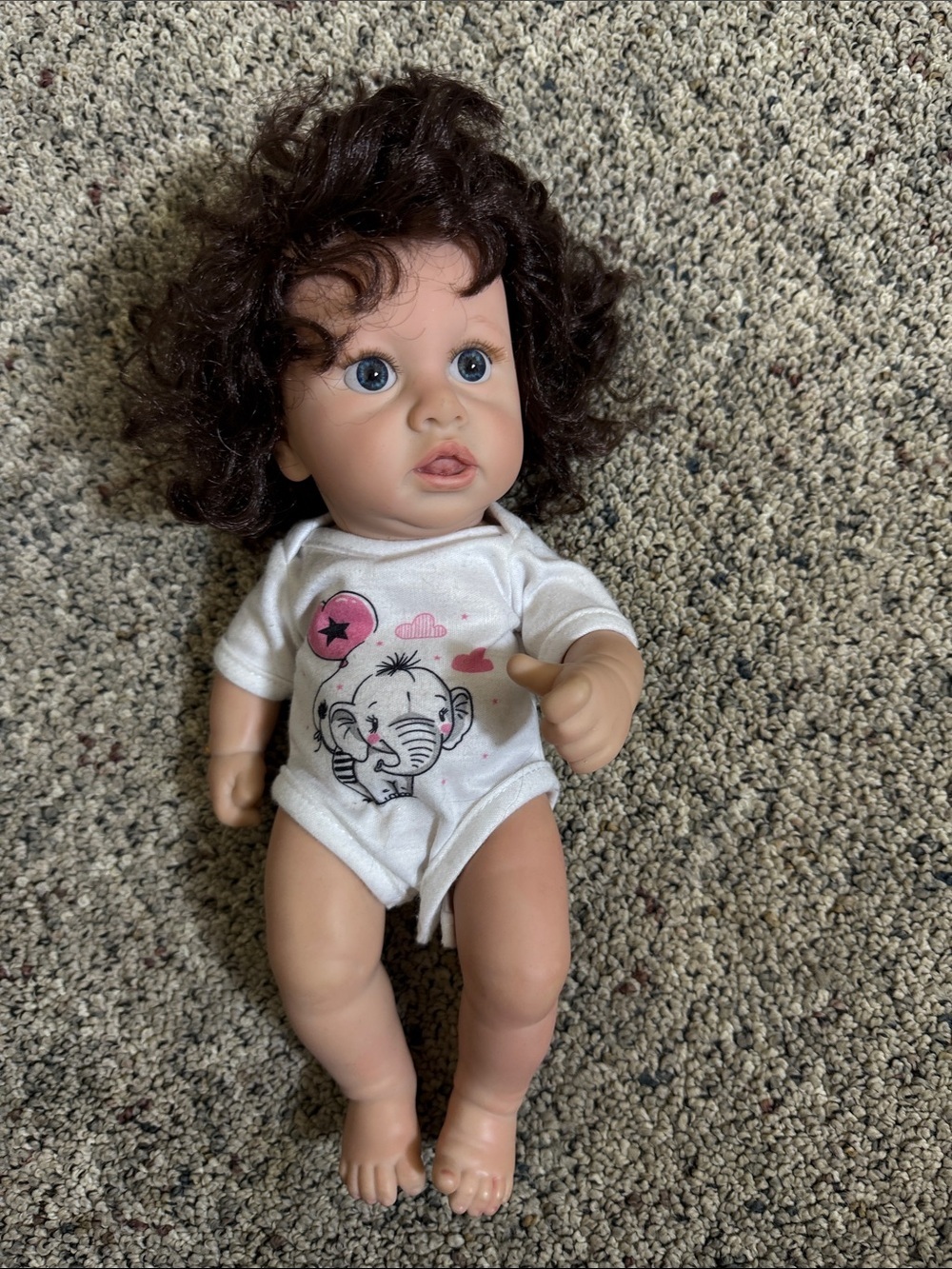 Reborn Baby Doll 12” Blue Eyes Brown Curly Hair